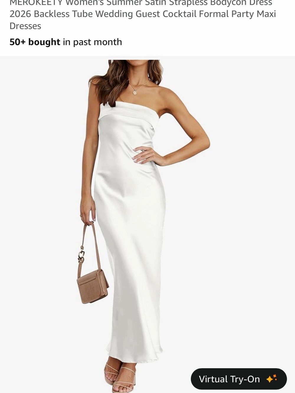 Strapless Satin Maxi Dress in White